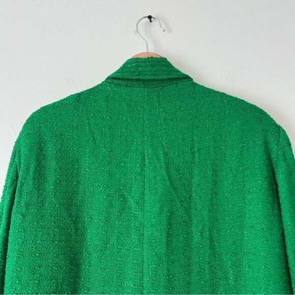 Zara Tweed Oversized Blazer Textured Double Breasted Size Large in Green Blogger - Picture 8 of 11